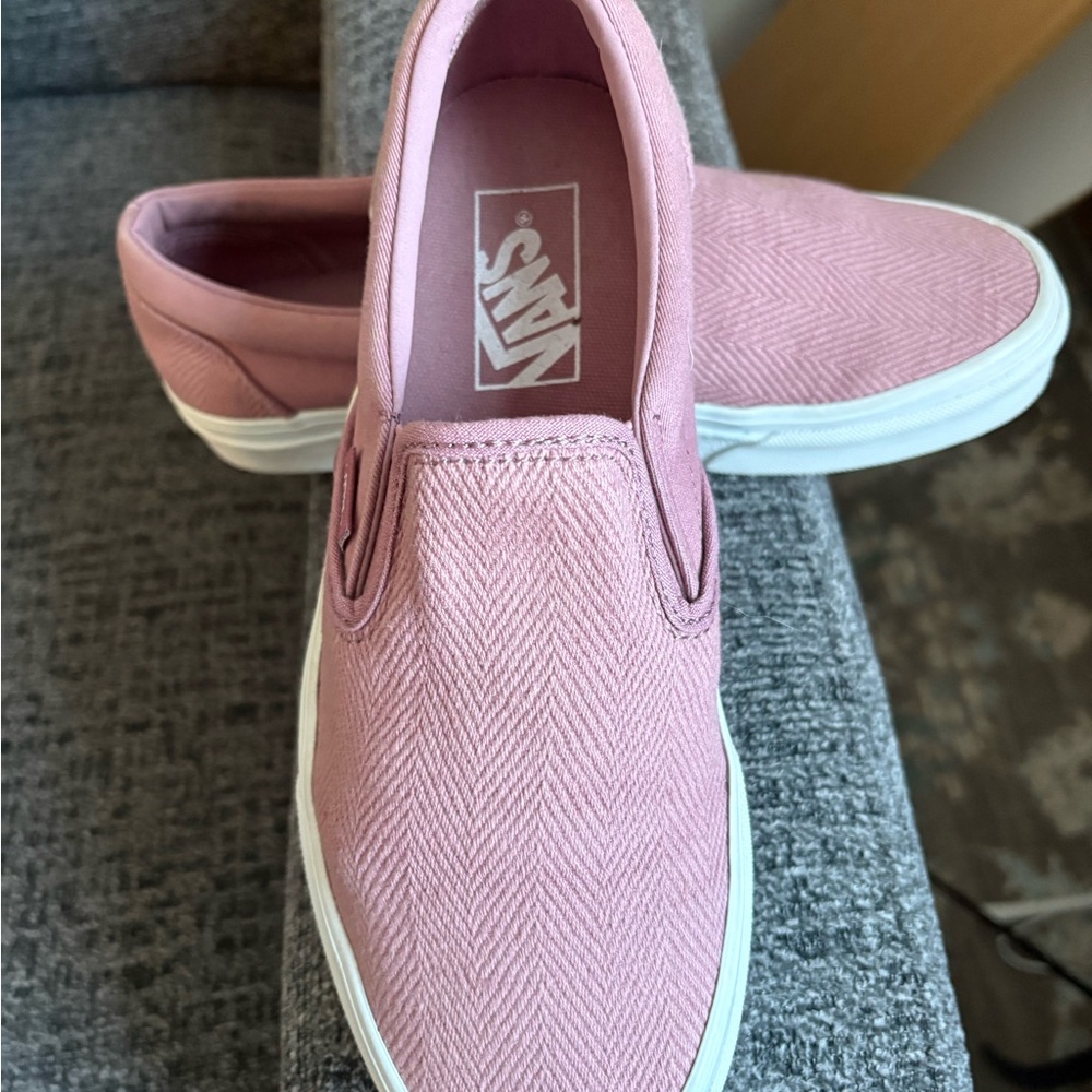 Vans Classic Pink Herringbone Slip-Ons